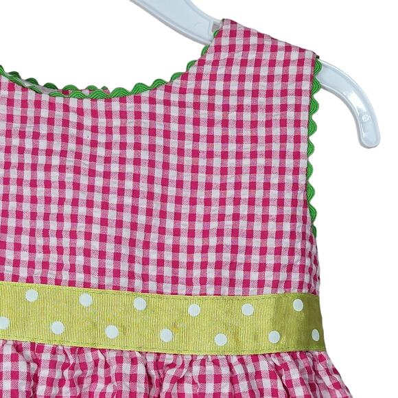 Toddler Dress 2T Seersucker Baby Togs Ladybug Flowers Pink Gingham Embroidered - Picture 4 of 8
